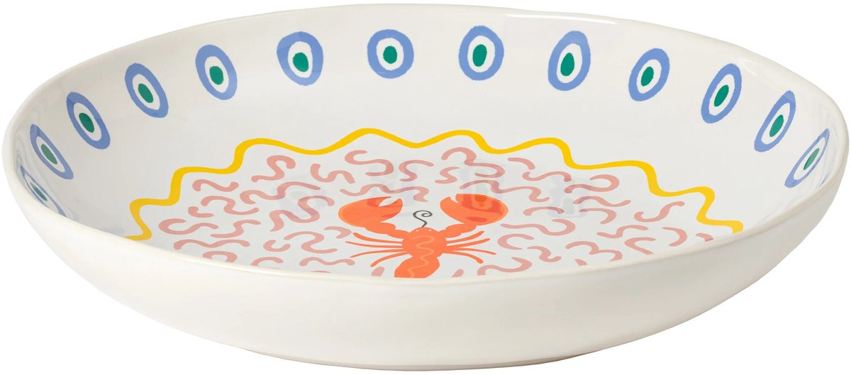 Casafina SummerBliss Diepe Schaal Ø37 cm Kreeft – Keramische Serveerschaal / Serveerservies – Portugese Maritieme Schaal