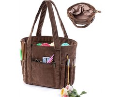 Garen Opbergtas - Breitas - 22.6*16.5*24.1 cm - Haaktas - met Kabelgaten - Corduroy - Corduroy Breitas Organizer - Bruine Haaktas - voor Garen en Breinaalden - Grote Capaciteit Projecttas