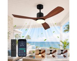 MUPOO Houtlook Plafondventilator met Verlichting 132 cm - Stille DC Motor-Dimbare LED -Afstandsbediening & App- Zomer & Winterstand-6 Standen & Timer - ABS Houtlook Bladen-plafondventilator slaapkamer voor keuken/Woonkamer