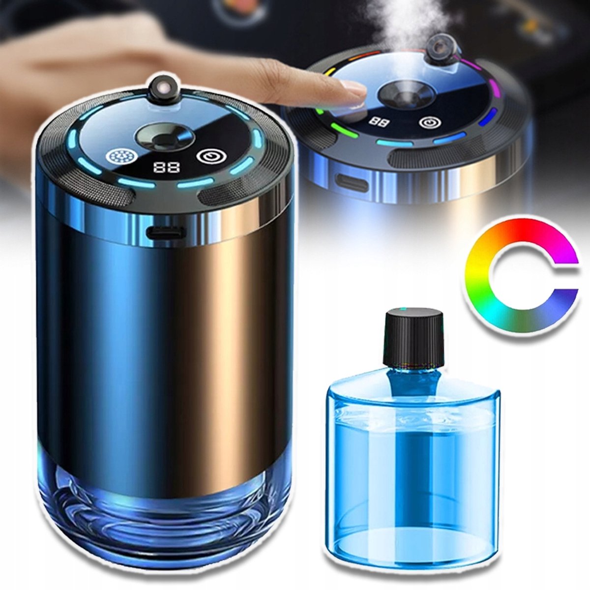 Aromatherapie Apparaat Met 5 Standen En Sterrenhemel Verlichting - Intelligente Start-Stopfunctie Ultrasone Verneveling - 50 ml Blue Ocean-Geur - Voor Auto En Thuis - Zwart