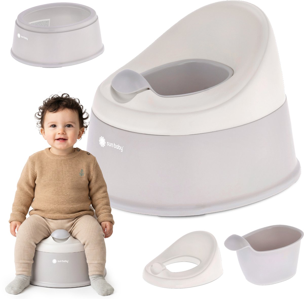sun baby Potje NESTPOT - 18-36 maanden - antislipvoeten, ergonomische rugleuning, verwijderbare inzet, kunststof, tot 15 kg - Grijs-Wit