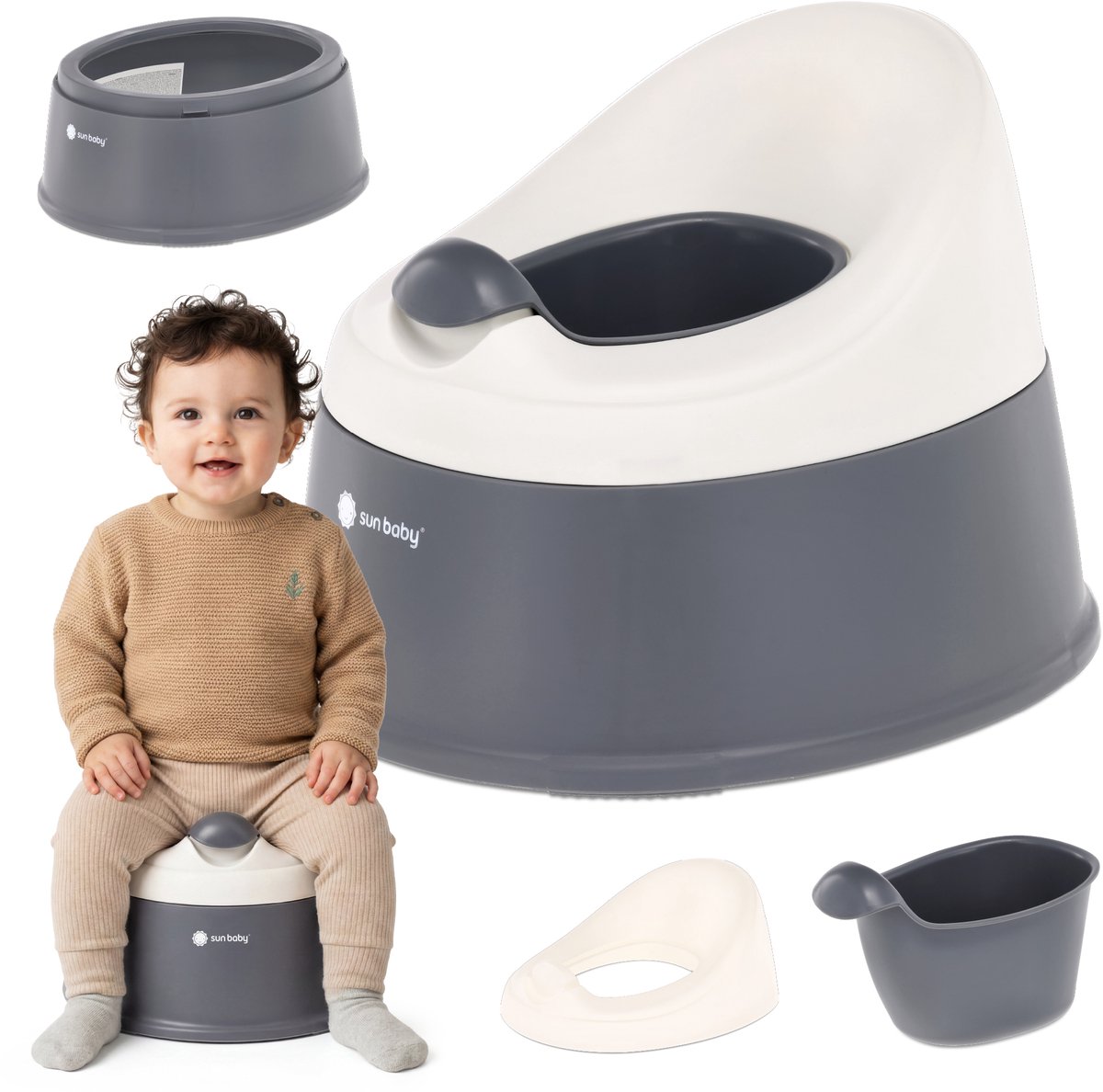 sun baby Potje NESTPOT - 18-36 maanden - antislipvoeten, ergonomische rugleuning, verwijderbare inzet, kunststof, tot 15 kg - Grafiet-Wit