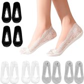 6 Paar - No Show Sokken voor Dames - Ballerina Sokken Dames - Sokken - met Kant - Onzichtbare No-Show Sneakersokken - met Siliconen Grijpers - Ademende Katoenen Loafersokken - Antislip Ijszijde Kousen - Multicolor
