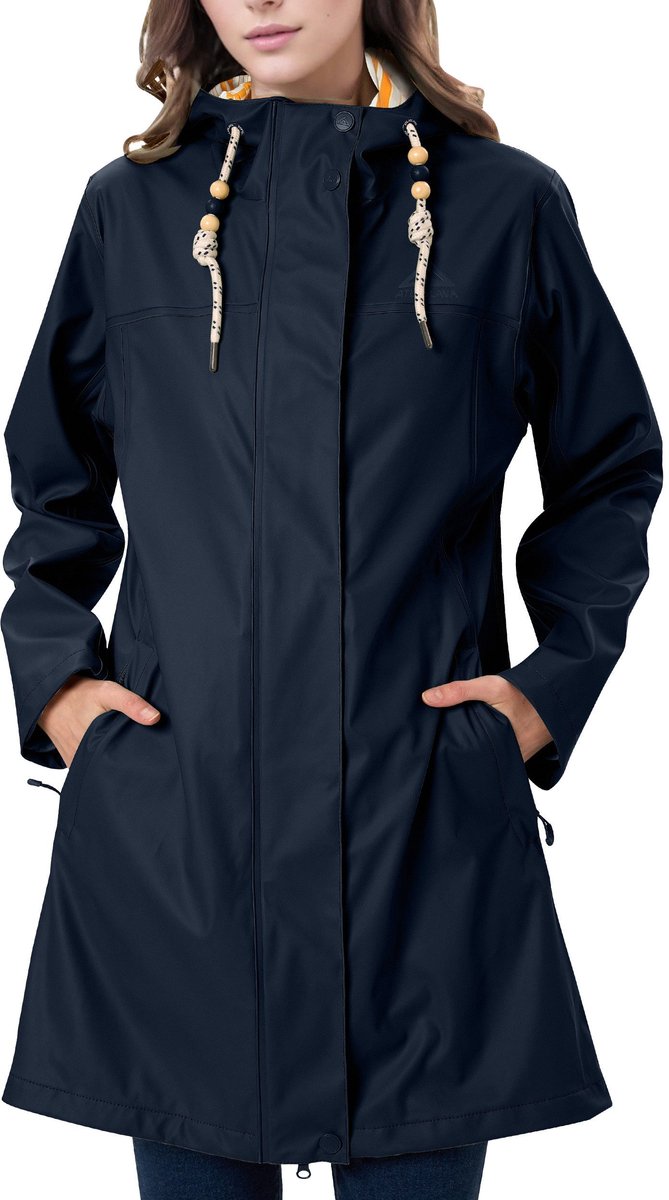 OLOEY Lange regenjas dames | PU parka met capuchon en zachte voering - Maat XL