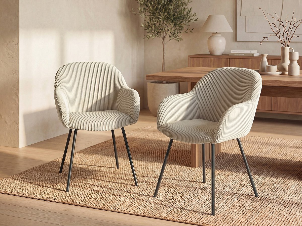 Vente-unique Set van 2 stoelen met armleuningen van ribfluweel en zwart metaal - Beige - MARENZIA