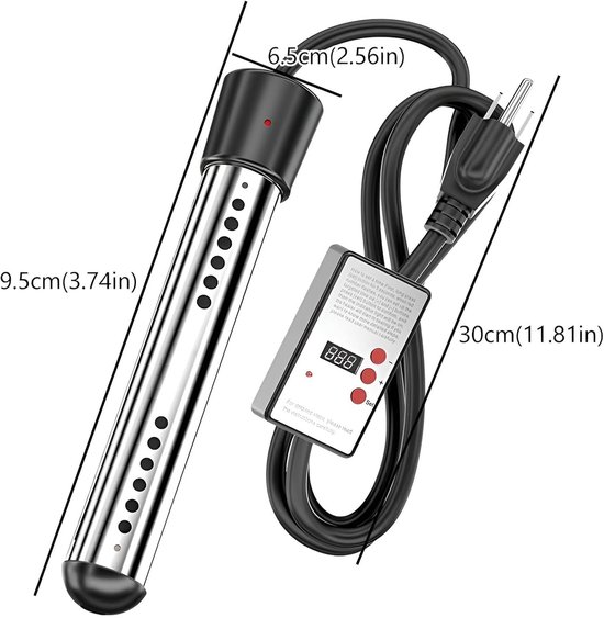 Elektrische Dompelverwarmer - 2000W - Dompelaar - Snelwaterverwarmer - Slimme timer - Waterverwarmer - Zwembadwaterverwarmer - Reisdompelaar - Draagbare - Veilig & Duurzaam - Voor Bad, Emmer & Voetenbad - Automatische veiligheidsuitschakeling — afbeelding 3