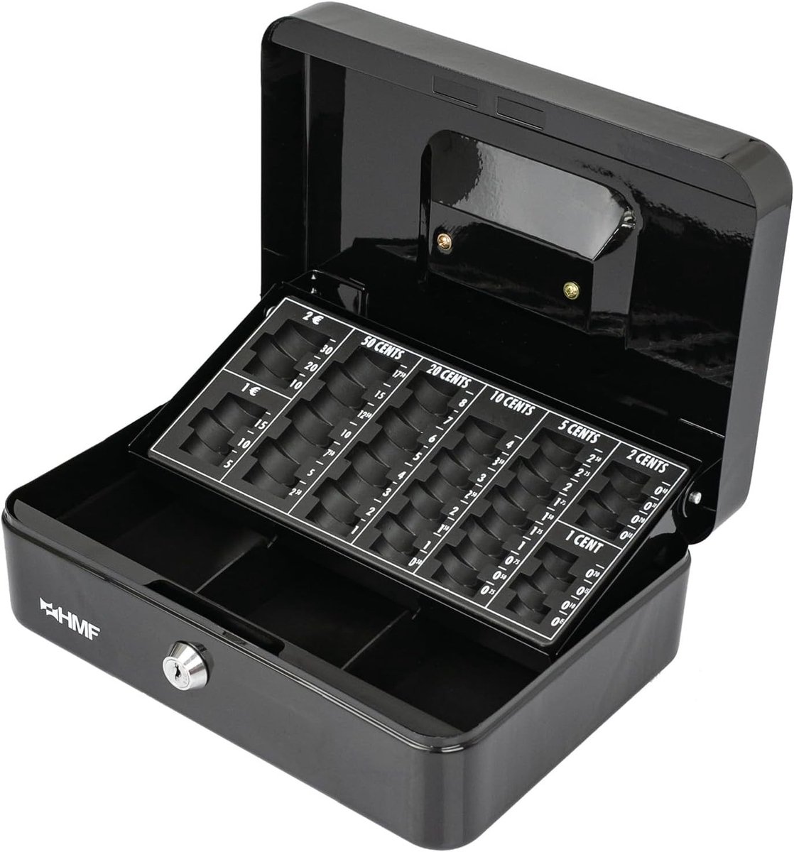 Lockable kassalade met muntenteller, 3 vakken voor bankbiljetten, 25 x 18 x 9 cm, zwart - ideaal voor winkels en horeca