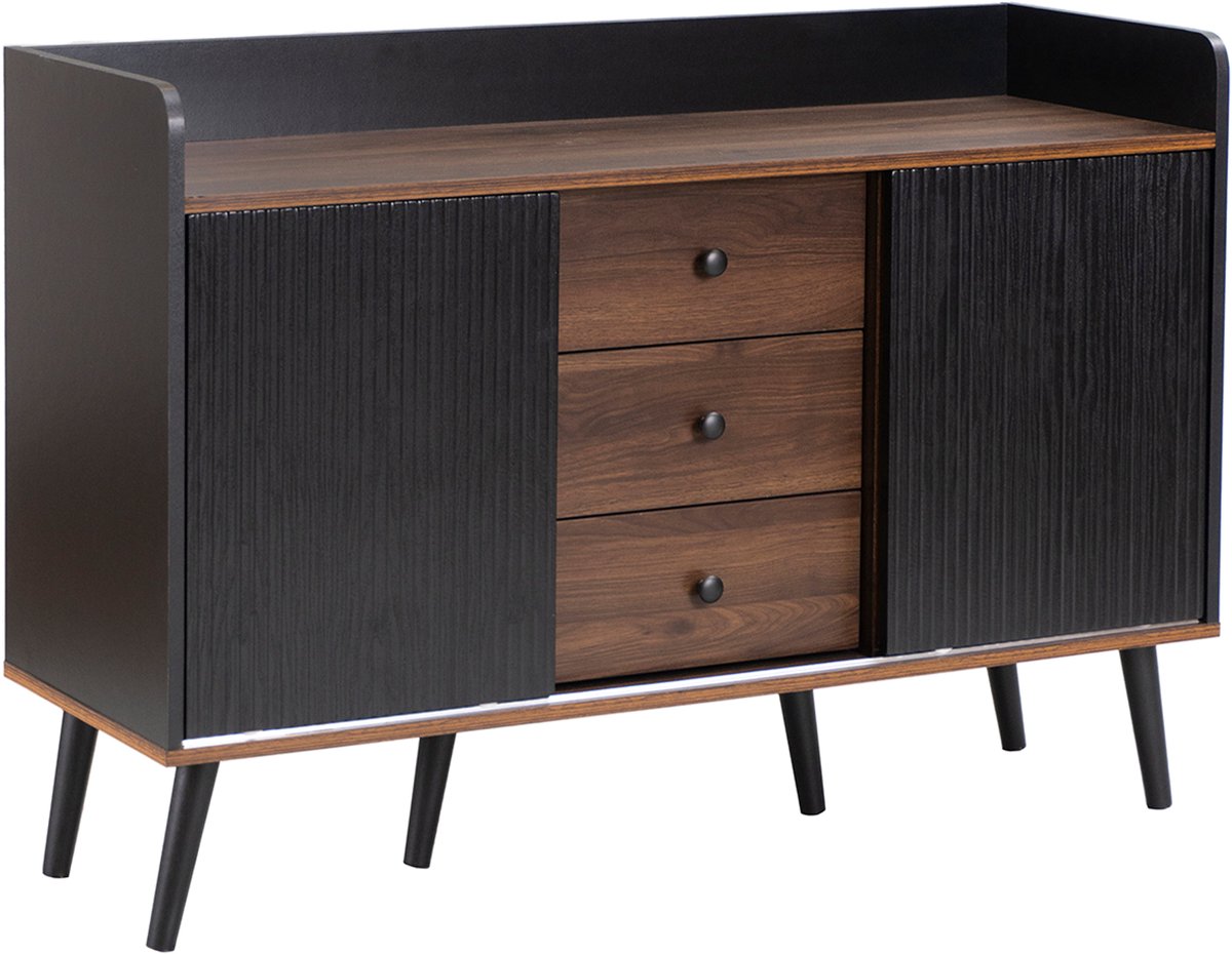 Dressoir - Scandinavisch van Hout 117.5x40x80cm - Zwart met Donkerhout