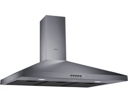 Wiggo WE‑C930P(G) – Wandschouw Afzuigkap 90 cm – Grijs – 600 m³/h – Knoppenbediening – LED Verlichting – 5 jaar garantie