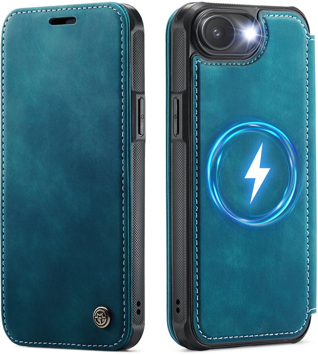CaseMe Hoesje - Geschikt voor iPhone 16e / 17e Hoesje - CaseMe 053 Slim Book Case - MagSafe Compatible - Blauw