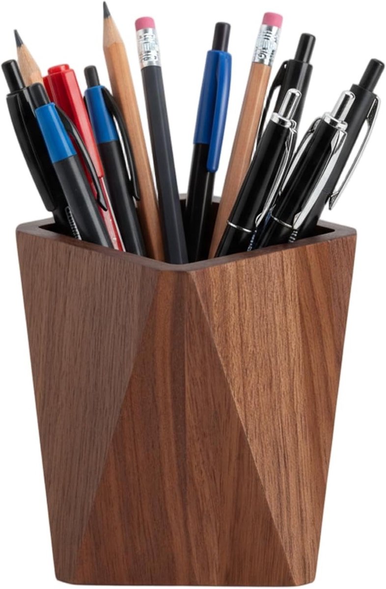 Handgemaakte Houten Pennenhouder voor Bureau, Vierkante Pot voor Potloden, Organisator voor Kantoor en Make-up Penselen, Stijlvolle Bureau Accessoires