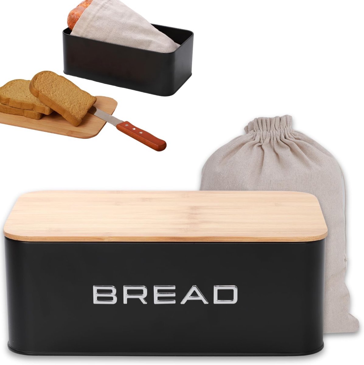 Brooddoos - Metaal met Bamboe Deksel - Ventilatie voor Langdurige Versheid - Inclusief Katoenen Zak - Voor Keuken of Tafel
