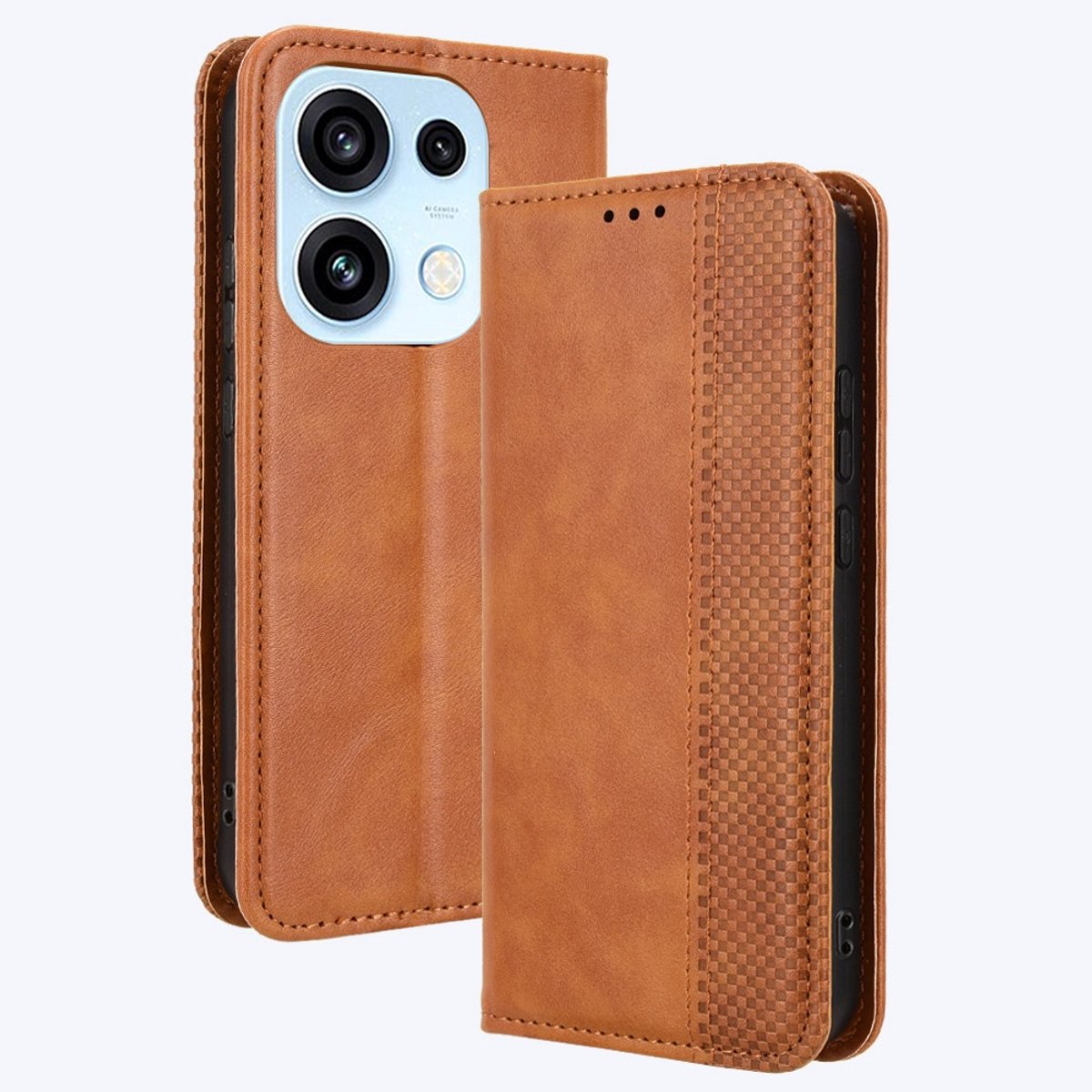 Coverup Hoesje - Geschikt voor OPPO Reno16 / Reno16 Pro Hoesje - Coverup Vintage Style Book Case - Bruin
