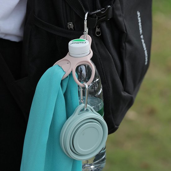 Flessenhouder - Siliconen Fles Houder - 4 stuks - Flessenhouders Set - Met D-ringhaak - siliconen haakclip - Fleshouder - Handdoekhaak - met Ophangclip- Sleutelhanger en Handdoeklus - Geschikt voor 2 Flessen - Ideaal voor Outdoor- Kamperen- Wandelen — afbeelding 4