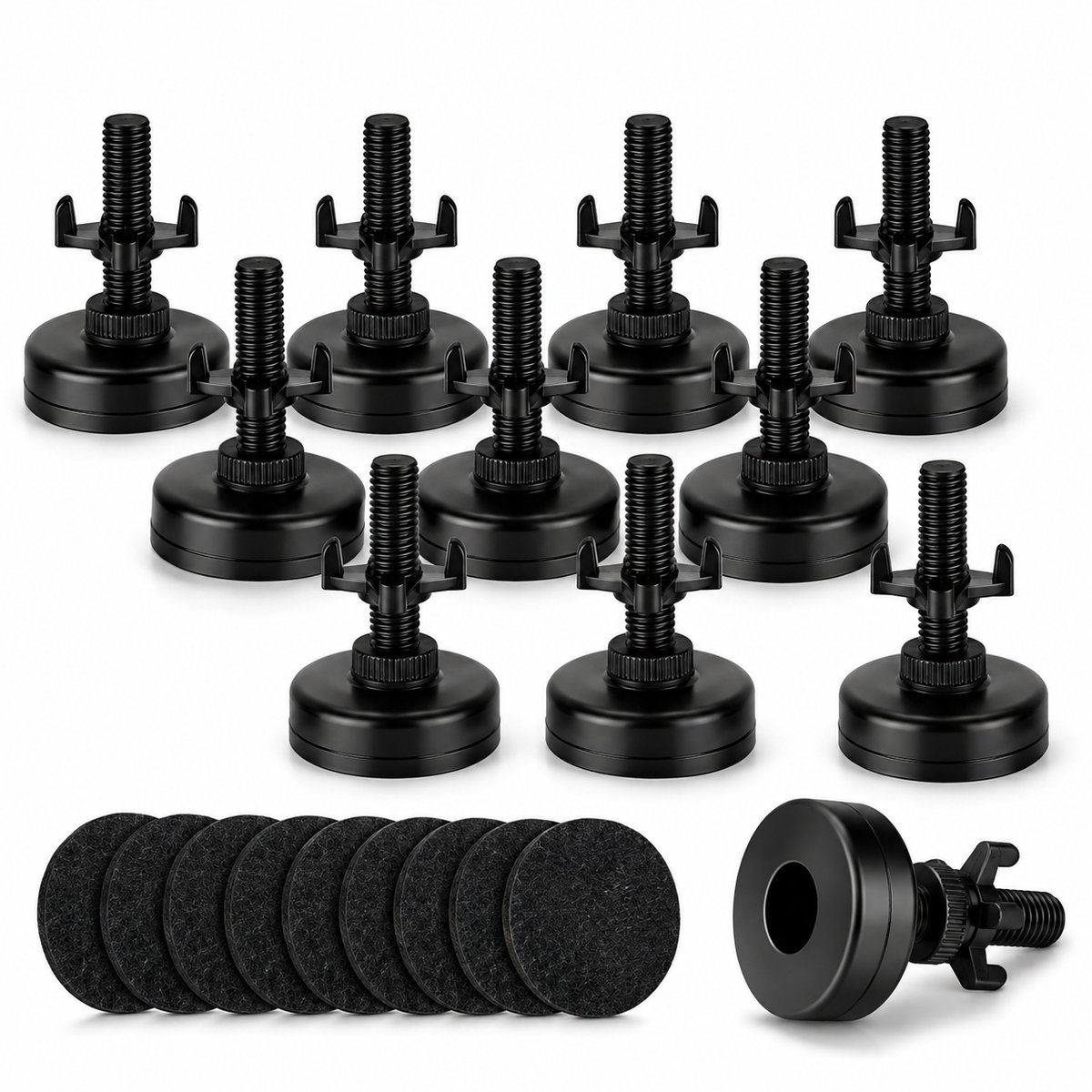 JustValue verstelbare stelvoeten - set van 10 - 2 tot 4,5 cm - zwart - met T-moeren en viltpads