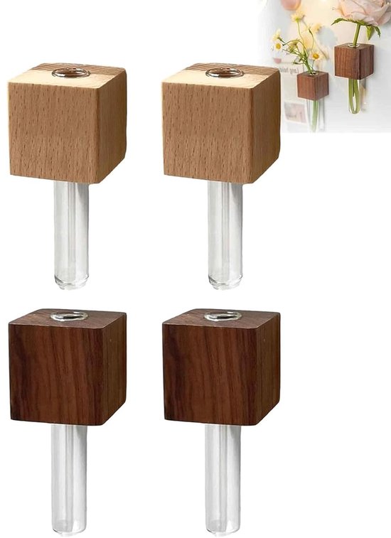 4 Stuks - Magnetische Muurvaasjes - Stek Vaasjes - Magnetische Mini Vaasjes - Elegante Koelkastmagneten Reageerbuis Vaas - Handgemaakte Bloemenvaas Magneten - Minimalistisch Design