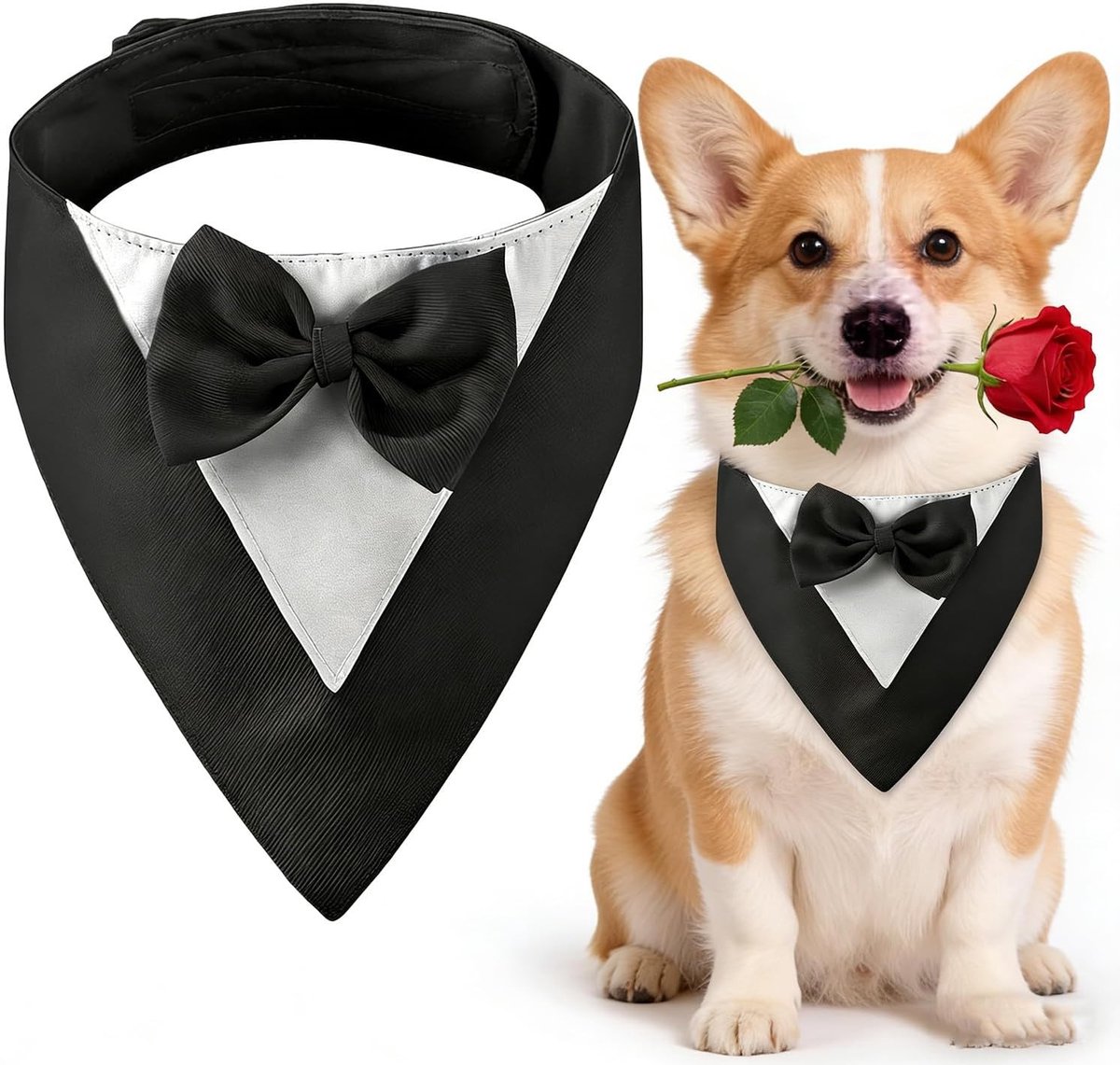 Hondenmok met Strik, Hondenhalsband voor Trouwen, Kostuum voor Honden op Feesten, Verjaardagen en Engagementen (Hals: 35-45 cm, Zwart)