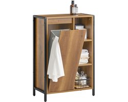 Bresht Wasmachine kast - Uitneembare wasmand - 3 open opbergvakken - Ruimtebesparend - Houtlook vintage - 60 × 30 × 90 cm