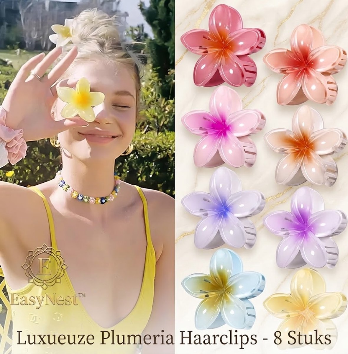 8 stuks Bloemen Haarclips 8 cm – Grote Haarspelden voor Dames – Anti-slip Haarklemmen voor Dik en Dun Haar – Haaraccessoires Vrouwen en Meisjes – Floral Hair Clips Set