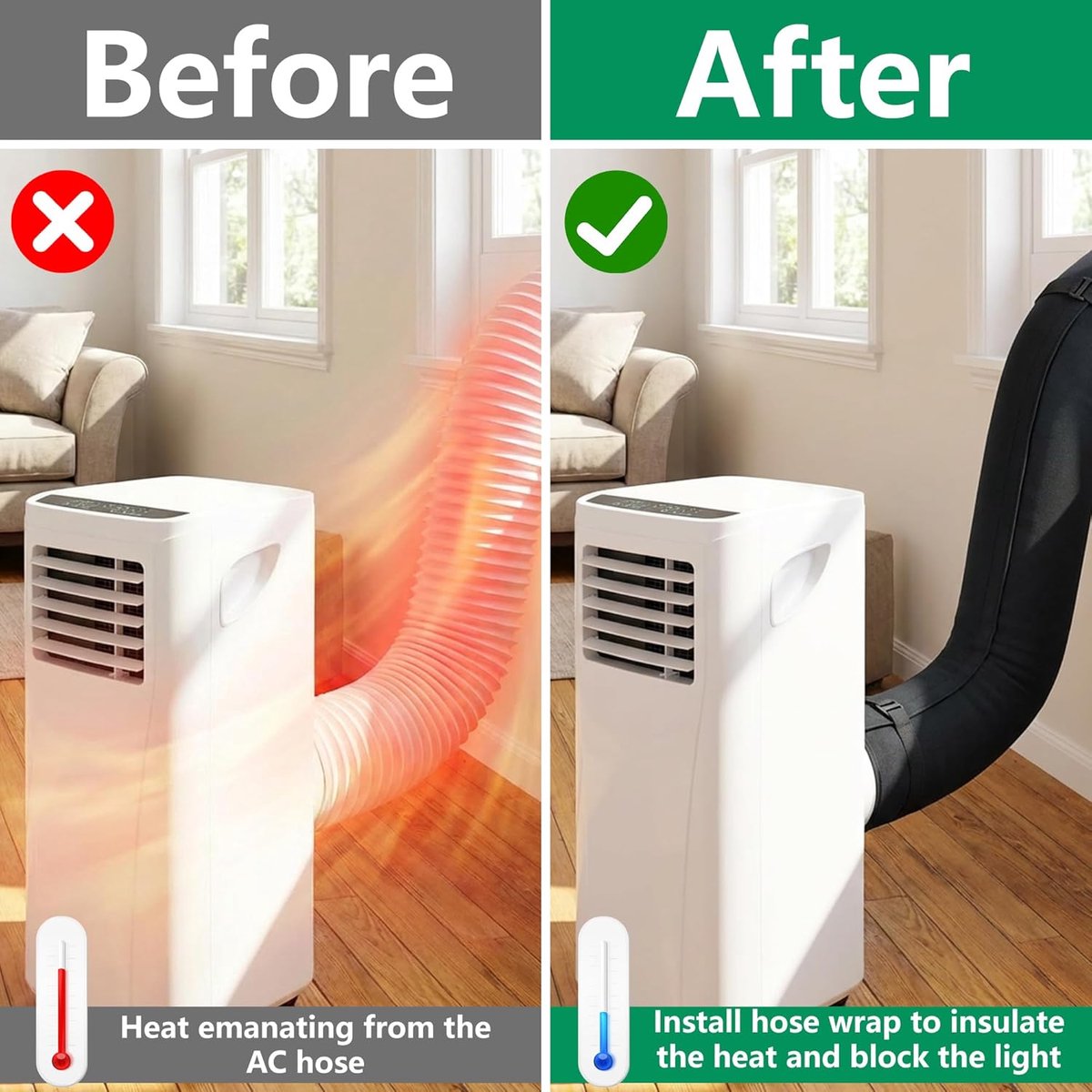 Airconditioner slanghoes - 150 x 53 cm - Airconditioner slangbeschermer - Met 3 gespbanden - Verstelbare airco slang isolatiehoes - Airconditioner kanaalisolatie - Isolatiehoes voor mobiele airco-slangen - Beschermhoes voor afvoerslang - Zwart – foto 7