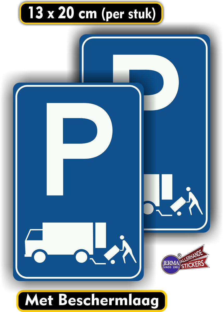 Jerma - Sticker – Parkeren Laden en Lossen - Set 2 stuks - 13 x 20 cm - Weerbestendig - Zelfklevend