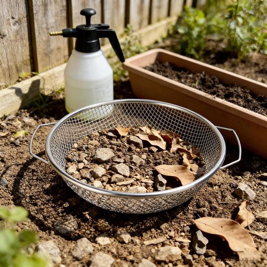 Tuinzeef - 30 cm - RVS - Ronde Grondzeef - Mazen 6mm - Zeef met netten - Grondzeef met handvat - Compostzeef - Rond Zeef - Voor zand, zaad, aarde, compost, stenen, onkruid, grind - 2 Stuk — afbeelding 2