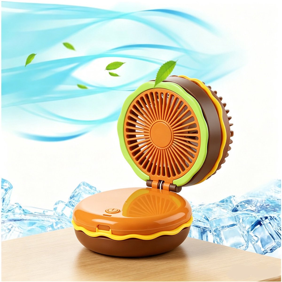 Handventilator Hamburger - Draagbare Ventilator - Tafelventilator - Draadloze Ventilator - Mini Fan - Zomeraccessoire - Verkoelende - Warmteklachten - Voor school, werk, reis en strand