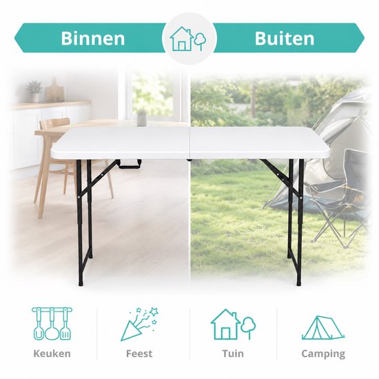 ADSafety Inklapbare Tafel - Campingtafel - Klaptafel - Vouwtafel Buiten - Tuintafel - 3 Hoogtes - 122 x 60 x 74 cm - Wit van ADSafety — afbeelding 4