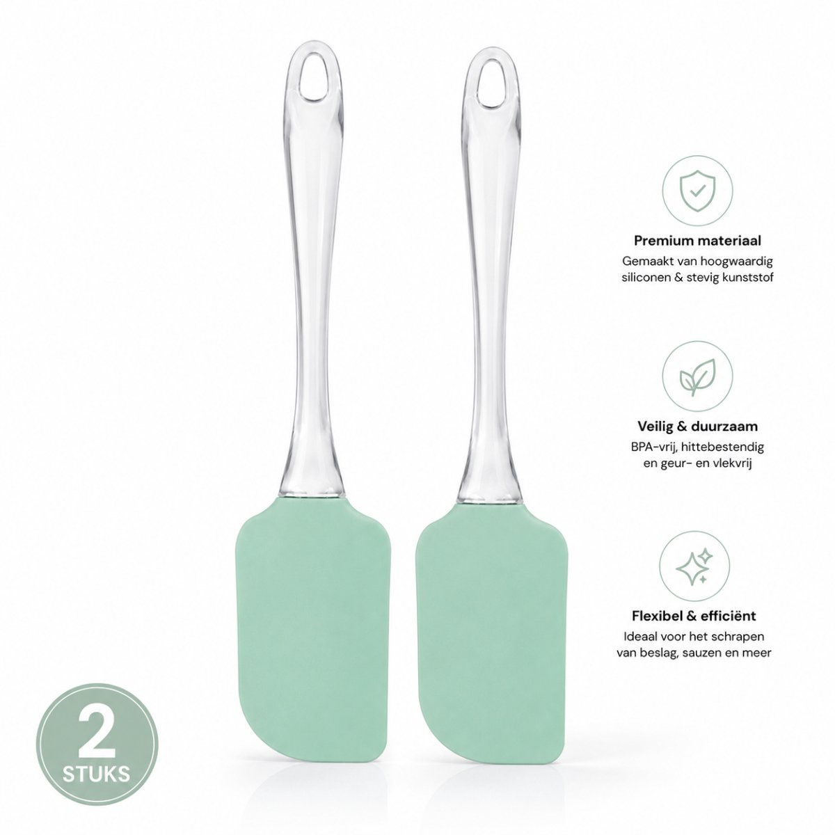 Chipa - Siliconen Pannenlikker – 2 stuks - Flexibele Spatel – BPA-vrij – Hittebestendig – Keukenspatel voor Beslag, Sauzen en Bakken – Mintgroen - Keukenaccessoires - Bakaccessoires