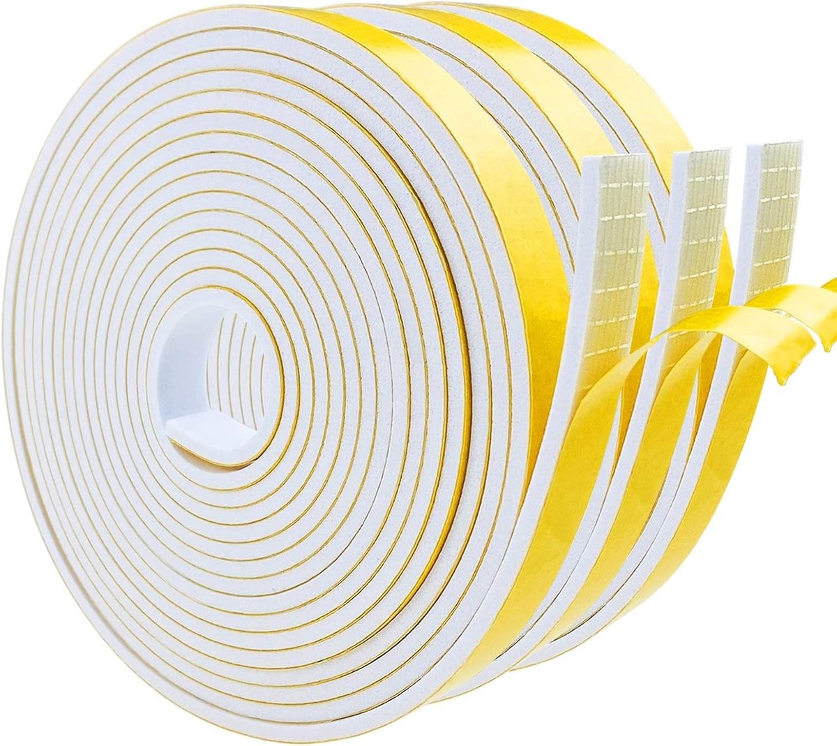 Zelfklevende Foam Sealing Tape Wit 12mm x 3mm voor Deuren en Ramen, Weerbestendig, Geluiddemping, 4m Lang, 3 Rollen