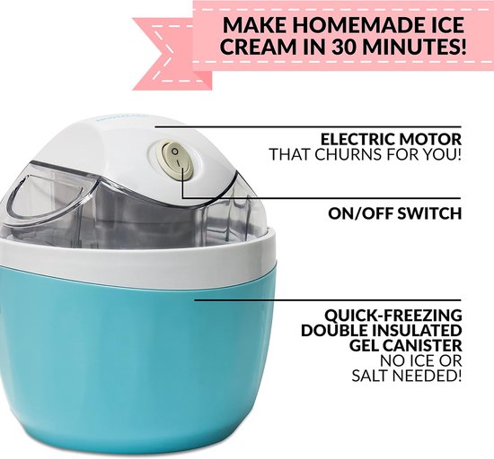 KZQ Elektrische ijsmachine 1-pint capaciteit voor yoghurt gelato en sorbet - Geen zout of ijs nodig - Modern ontwerp met ingrediëntopening - Cyaan van kzq — afbeelding 4