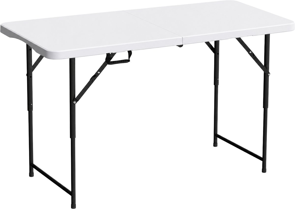 ADSafety Inklapbare Tafel - Campingtafel - Klaptafel - Vouwtafel Buiten - Tuintafel - 3 Hoogtes - 122 x 60 x 74 cm - Wit