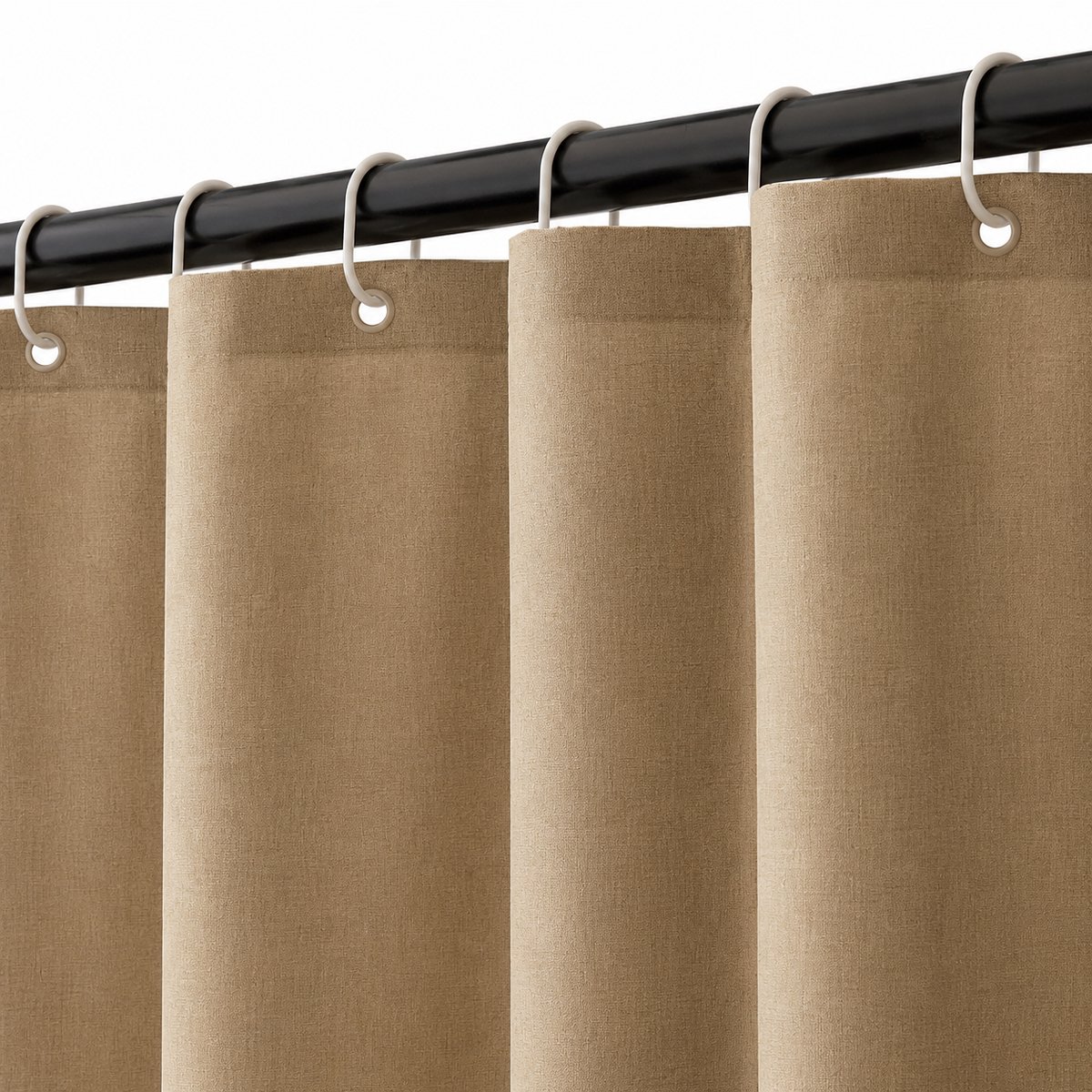 KMD Linnen douchegordijn 180 x 200 cm - Lichtbeige waterdicht polyester - Wasbaar antischimmel - Inclusief 12 ringen