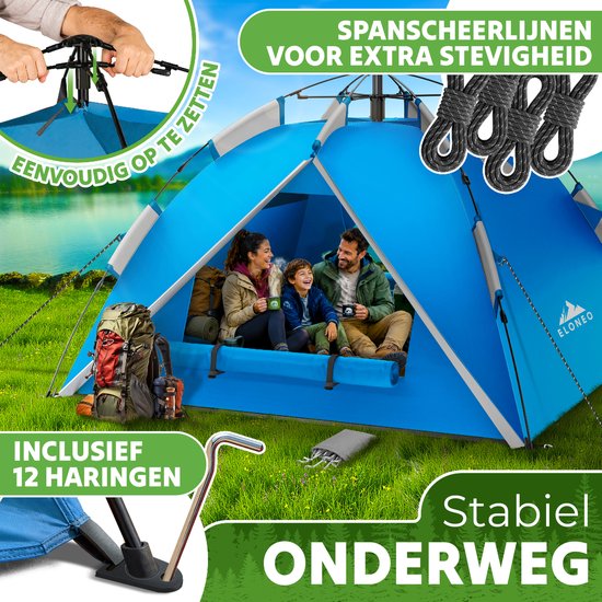 ELONEO Pop-up Tent 2-4 Personen, Wurftent met snelle opbouw - Campingtent 245 x 225 x 150 cm ,Inclusief draagtas, Blauw/Grijs van ELONEO — afbeelding 3