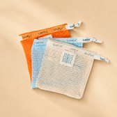 Loofys Zeepzakje Set van 3 – Katoenen Zeephouder voor Douche & Reis – Voor Shampoo Bar, Conditioner Bar & Body Bar