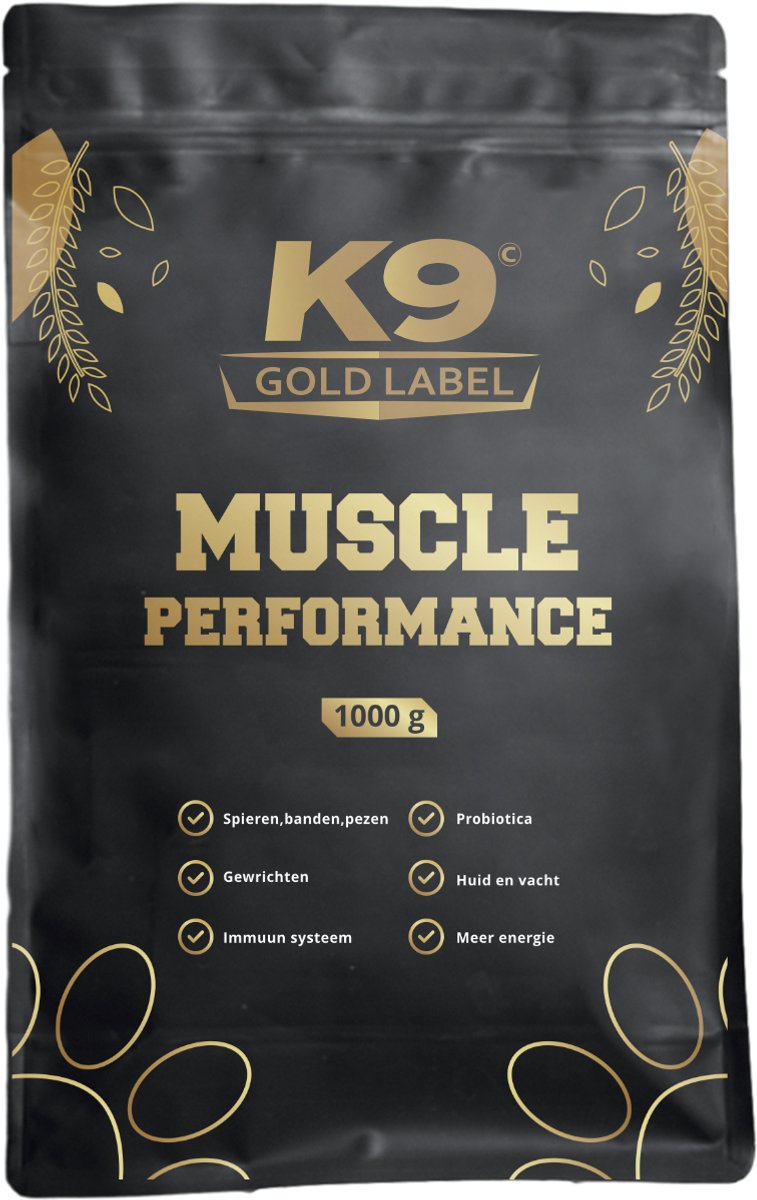 K9 gold label - muscle & performance 1000g - meest compleet supplement - spieren - gewrichten - vacht/huid - darmflora - immuun.