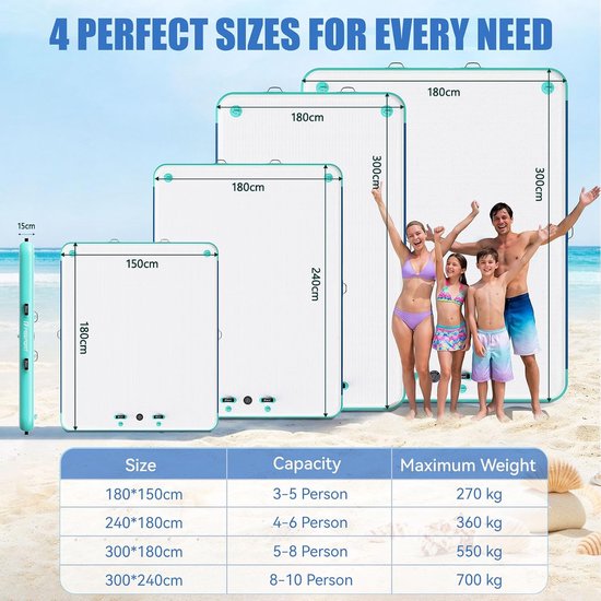 Opblaasbaar Zwemplatform voor Meerdere Personen - Antislip en UV-Bestendig - Met Handpomp en Draagtas — afbeelding 4