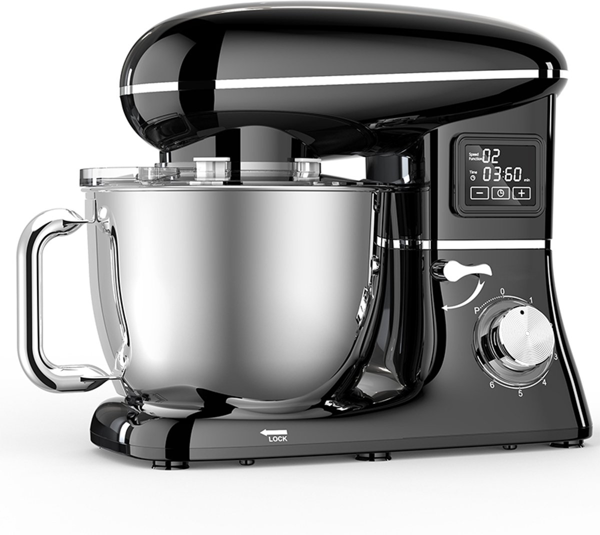 SHANNA Digitale Keukenmachine – 1600W Zuiver Koper – Standmixer – Bakmachine - 6,2L RVS Mengkom – Met LCD Timer, Deeghaak, Garde en Complete Bakaccessoires – Zwart