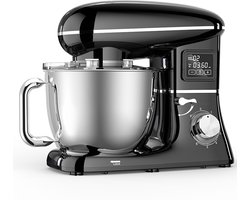 SHANNA Digitale Keukenmachine – 1600W Zuiver Koper – Standmixer – Bakmachine - 6,2L RVS Mengkom – Met LCD Timer, Deeghaak, Garde en Complete Bakaccessoires – Zwart
