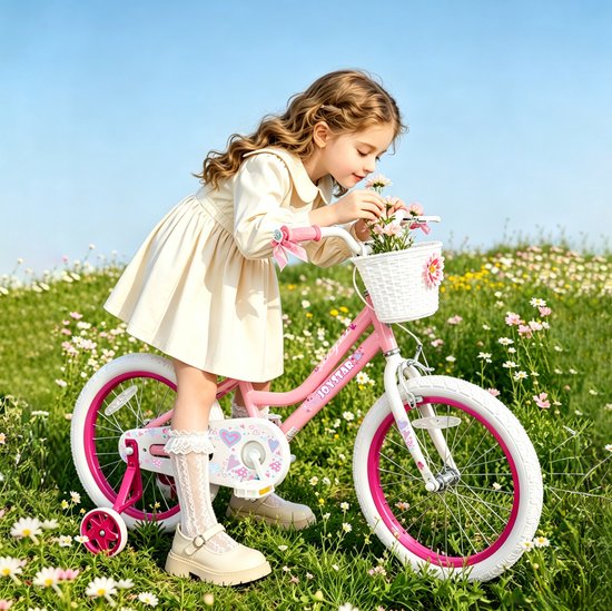 JOYSTAR Angel Meisjesfiets - Verschillende Maten 18 Inch - Met Zijwieltjes - Handrem - Inclusief Mandje - Roze van JOYSTAR — afbeelding 3