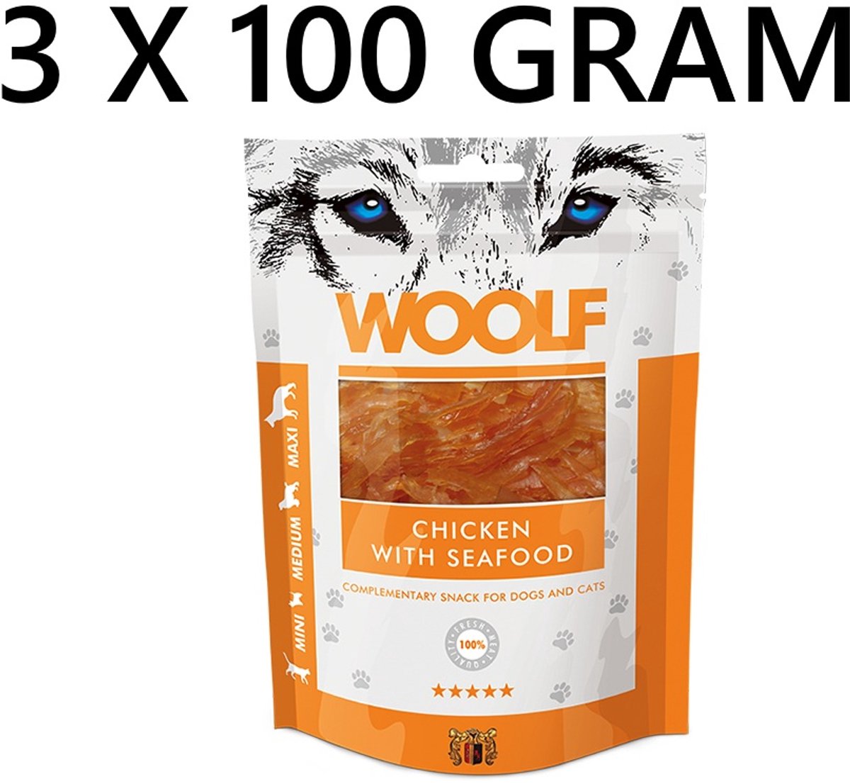 Woolf hondensnacks kip met zeevruchten 100 gr - ** 3 x ** = 300 gr - VOOR HONDEN EN KATTEN - 100% vers vlees - premium kwaliteit