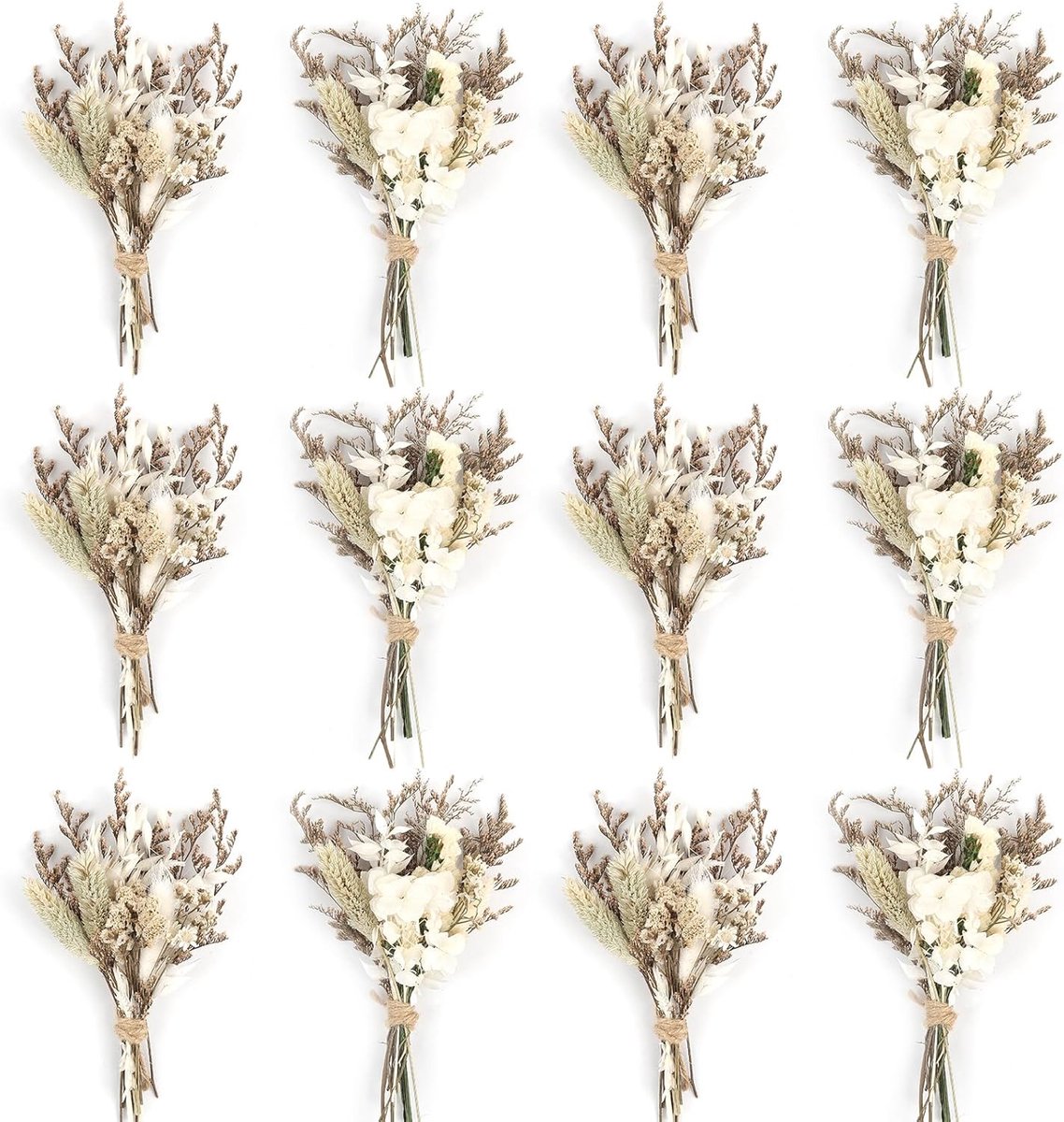 Thijox - 12 stuks mini-gedroogde bloemen, boeket wilde bloemen, DIY fotoprops, decoratie voor bruiloften, vaas, knutselmateriaal, 18-20 cm