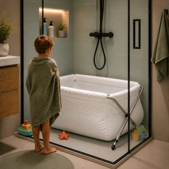 BiBaBad® Opvouwbaar Kinderbad 70-90 cm - Verstelbaar Douchebad - Babybad - Bad voor Douche - Anti-slip - Aluminium Frame - Wit van BiBaBad — afbeelding 5