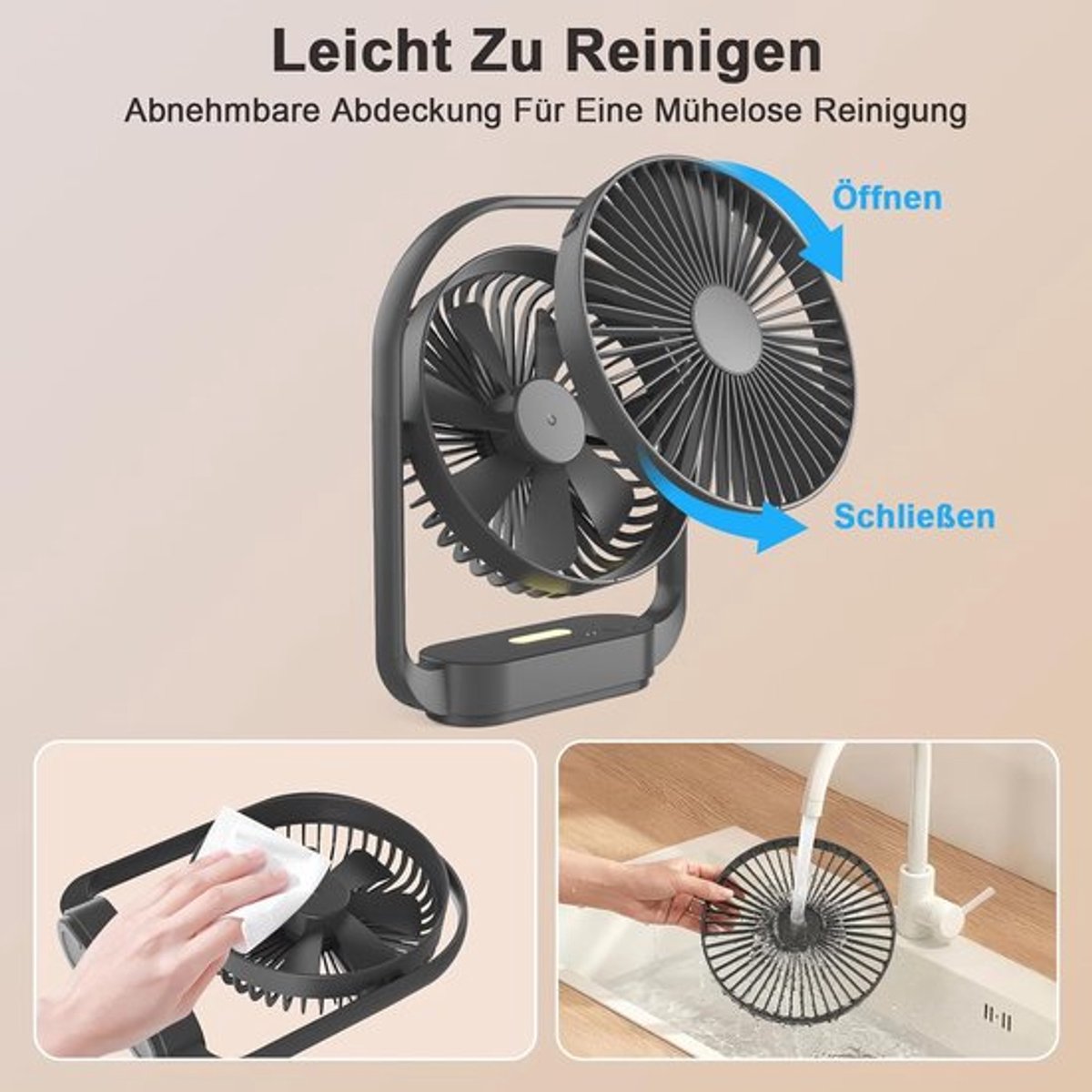 Solvix tafel ventilator geluidloos - Draadloze Tafelfan - 4000mAh Batterij thumbnail 3