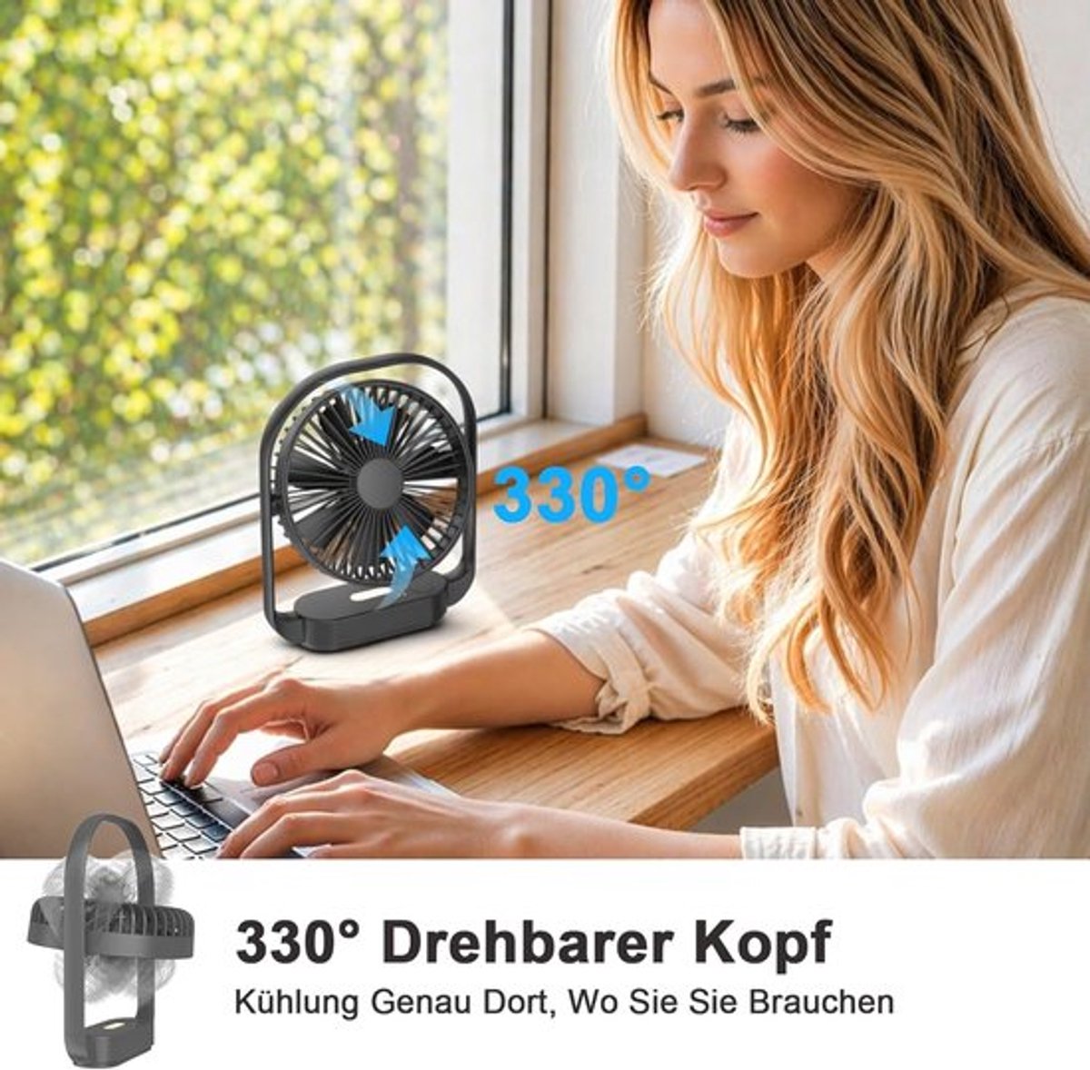 Solvix tafel ventilator geluidloos - Draadloze Tafelfan - 4000mAh Batterij thumbnail 4
