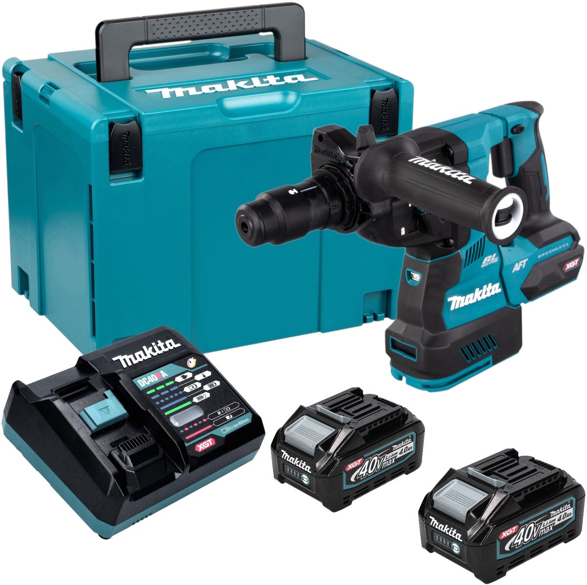 Makita HR 002 GM201 accu-boorhamer 40 V max. 2,9 J SDS plus borstelloos + 2x accu 4,0 Ah + oplader + Makpac