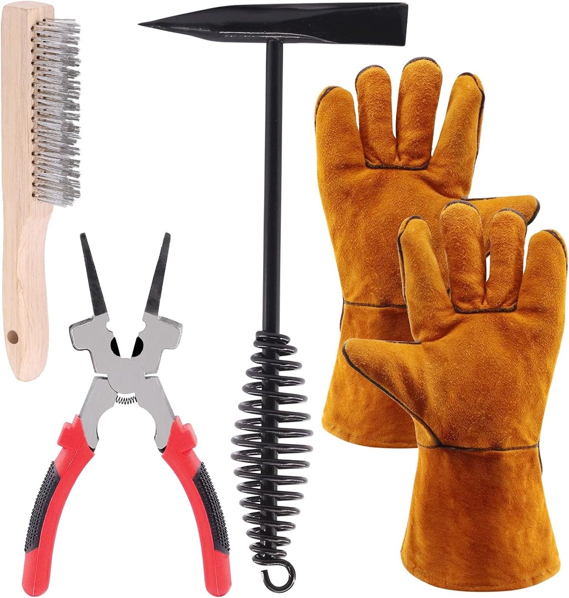 Set van 5 stuks gereedschap voor het verwijderen van laslag, inclusief 10" lashamer, draadborstel, lastangen en lashandschoenen voor efficiënt lassen