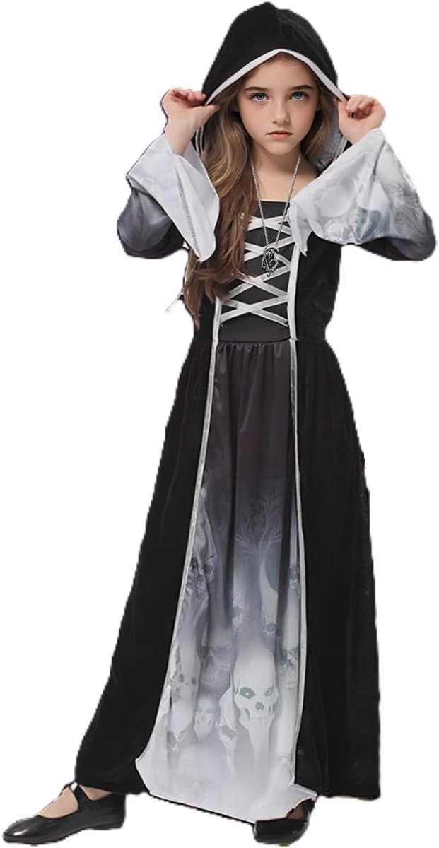 Halloween Grim Reaper Kostuum voor Kinderen, Griezelige Outfit voor Meisjes, Fantasie Kostuum voor Feestjes en Verkleedpartijen
