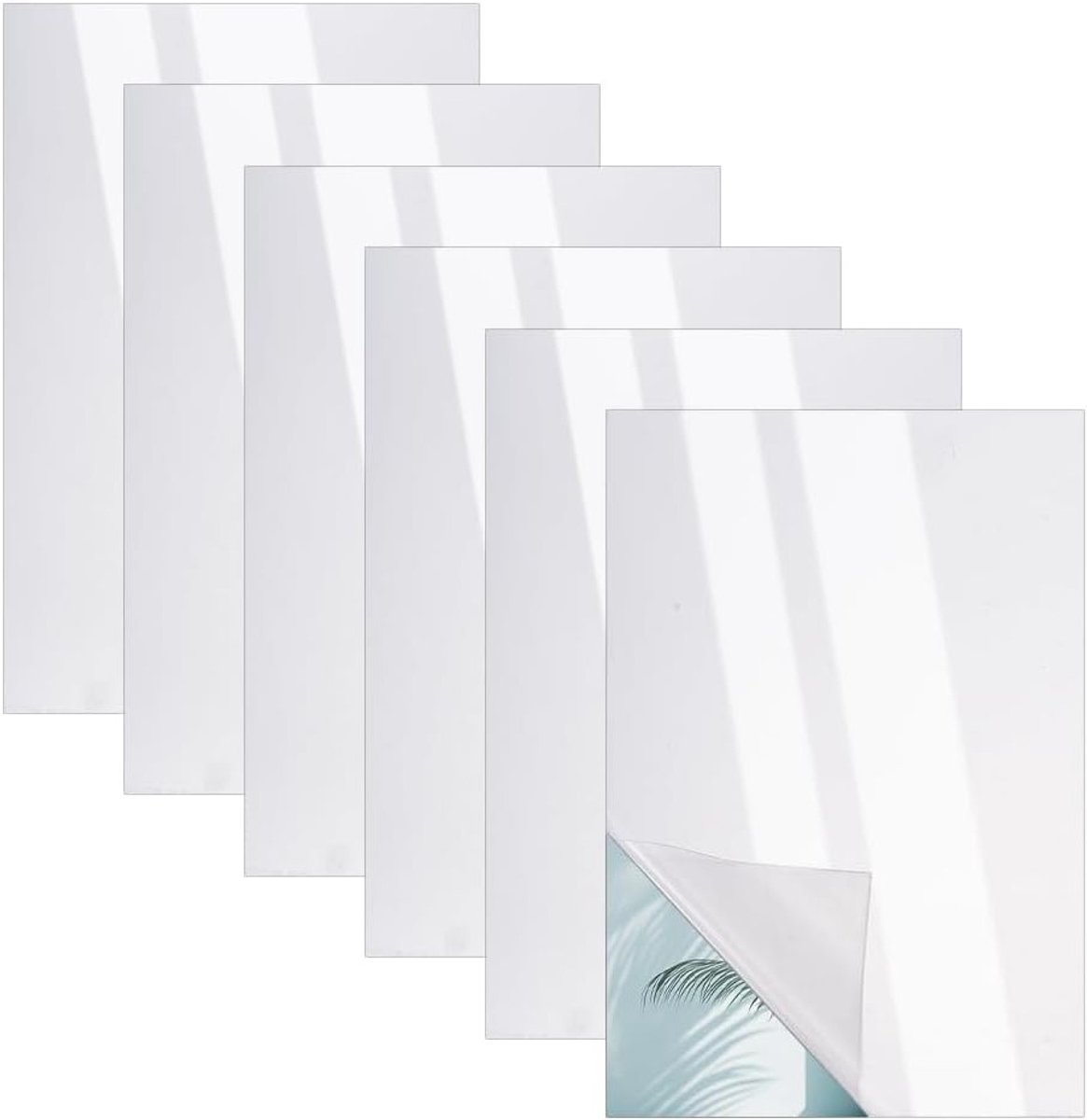 Dubbelzijdige glazen spiegels 30 x 20 cm, rechthoekige acrylspiegelbladen voor wanddecoratie en creatieve projecten, set van 6 stuks
