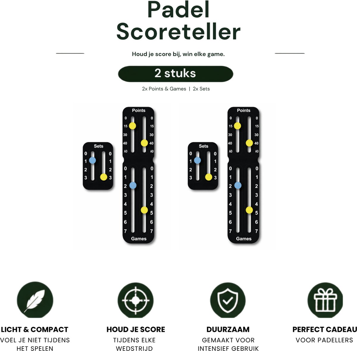 Chipa - Padel Score Teller – 2 stuks - Zwart – Racket Scorekeeper – 2-delige Scorehouder voor Padel & Tennis – Scorekeeper Padel - Eenvoudig te Bevestigen - Padelaccesoires - Tennisaccesoires - Padelscoreteller - Padel scorebord - Padel scoreteller